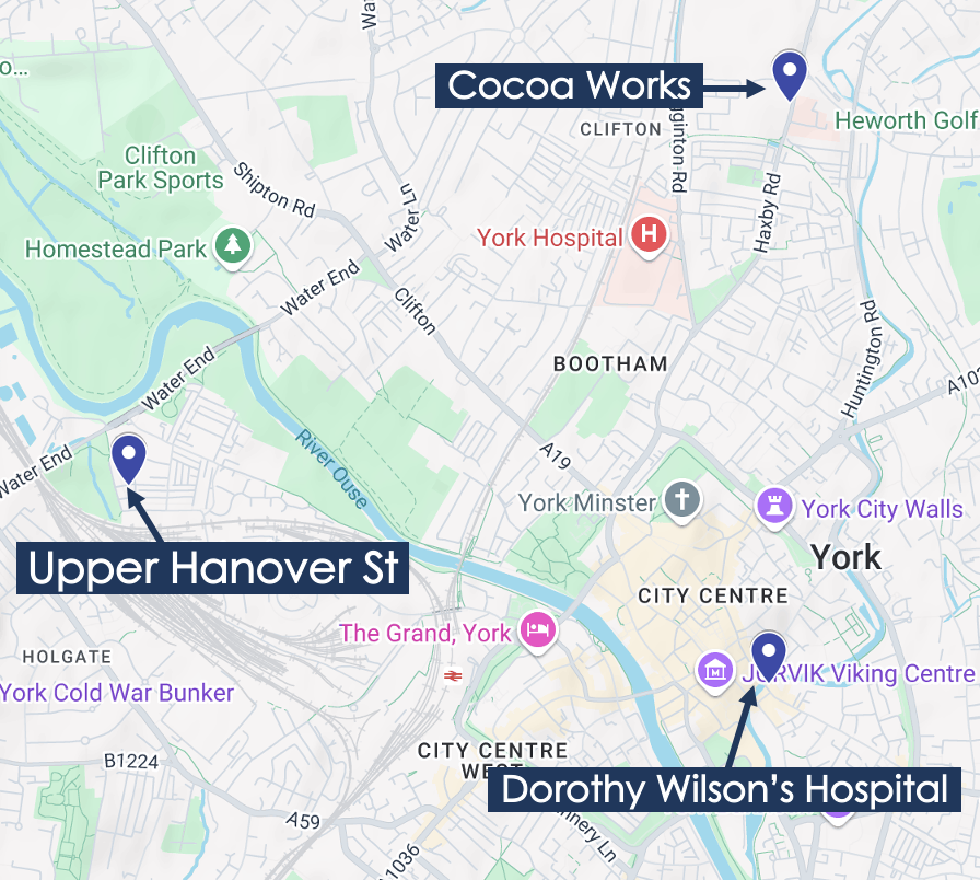 Places Irene Pickup lived and worked in York – Google Maps 8th May 2025