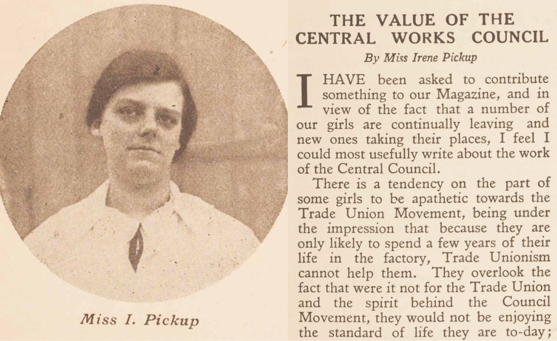 Irene Pickup and the opening an article by her in the Cocoa Works Magazine Christmas 1925