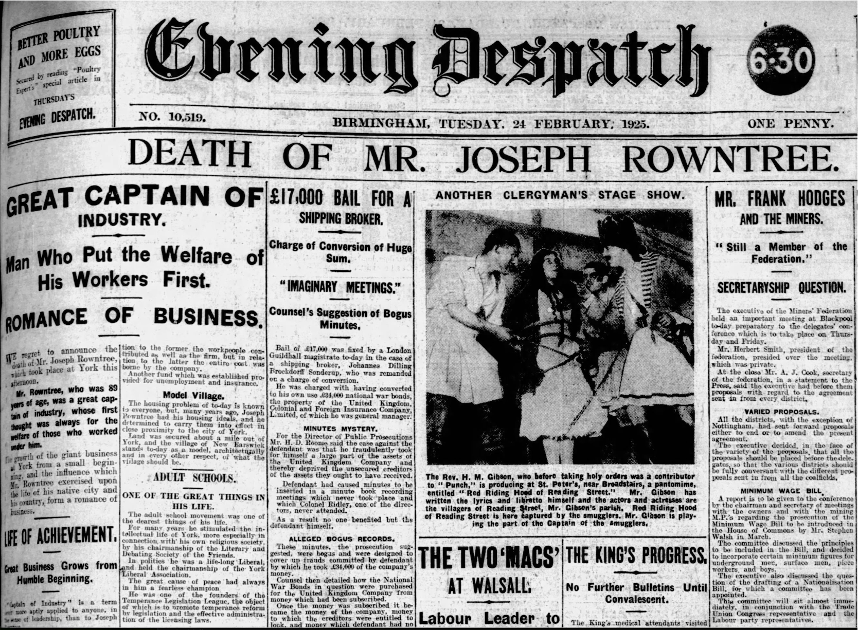 Birmingham Evening Dispatch Tuesday 24th February 1925